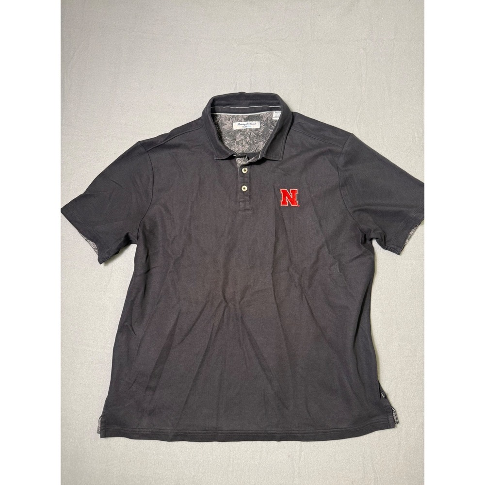 Tommy Bahama IslandZone Mens XL Black Nebraska Huskers Polo Shirt